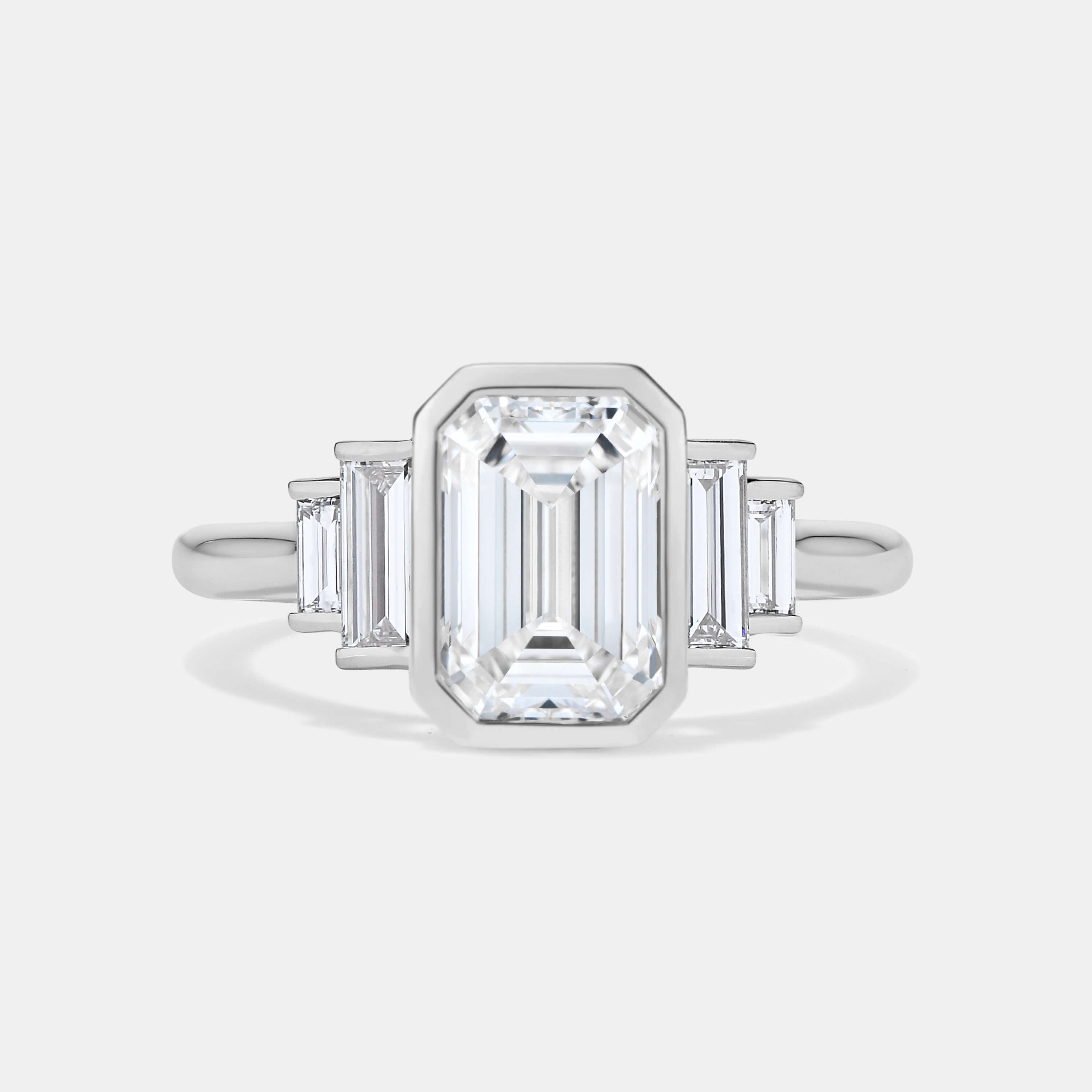 AMELIA Bezel Lab Grown Diamond Three Stone Bezel Engagement Ring