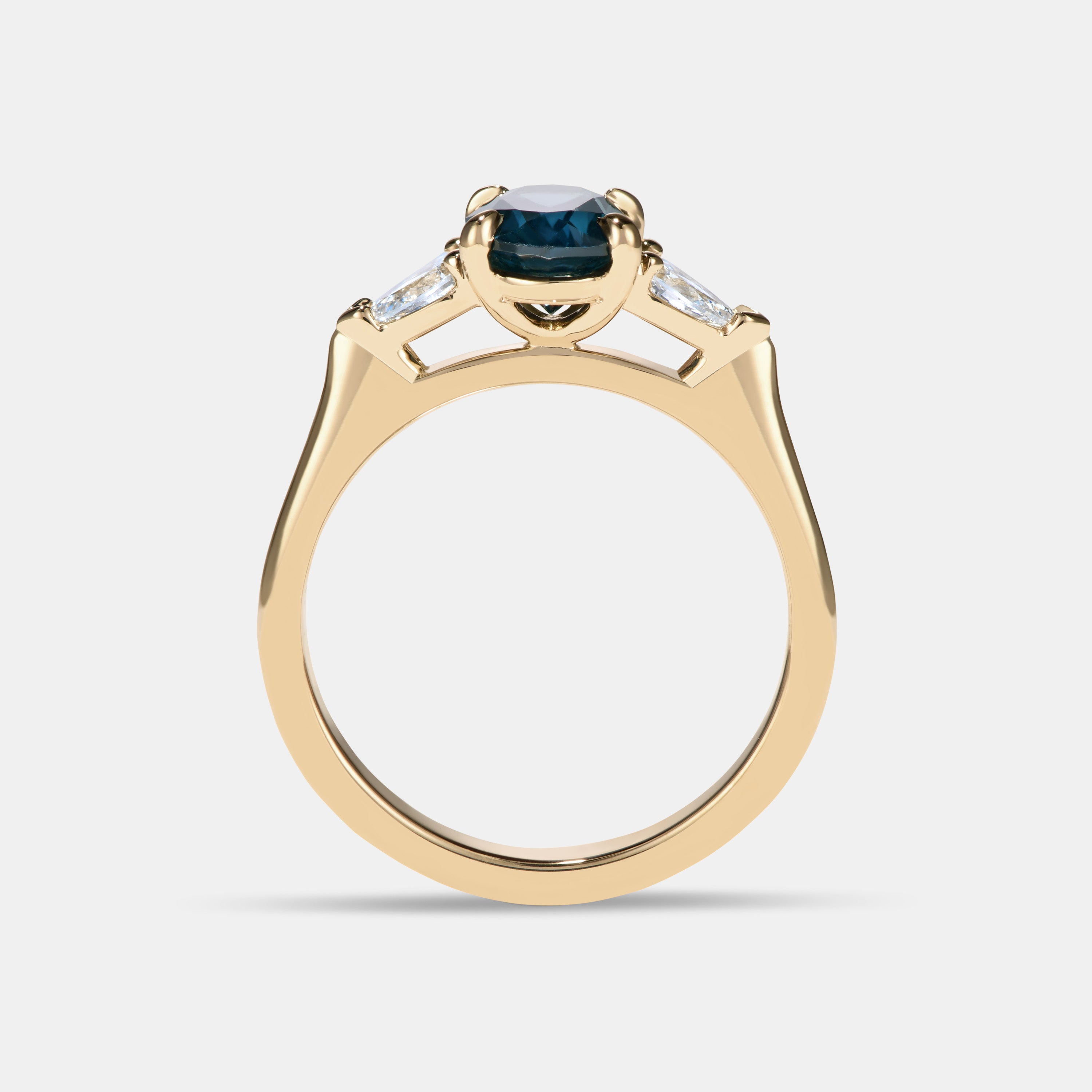 Aurora 1.43ct Oval Teal Sapphire Three Stone Engagement Ring