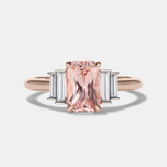 Amelia 1.68ct Radiant Peach Sapphire Five Stone Engagement Ring