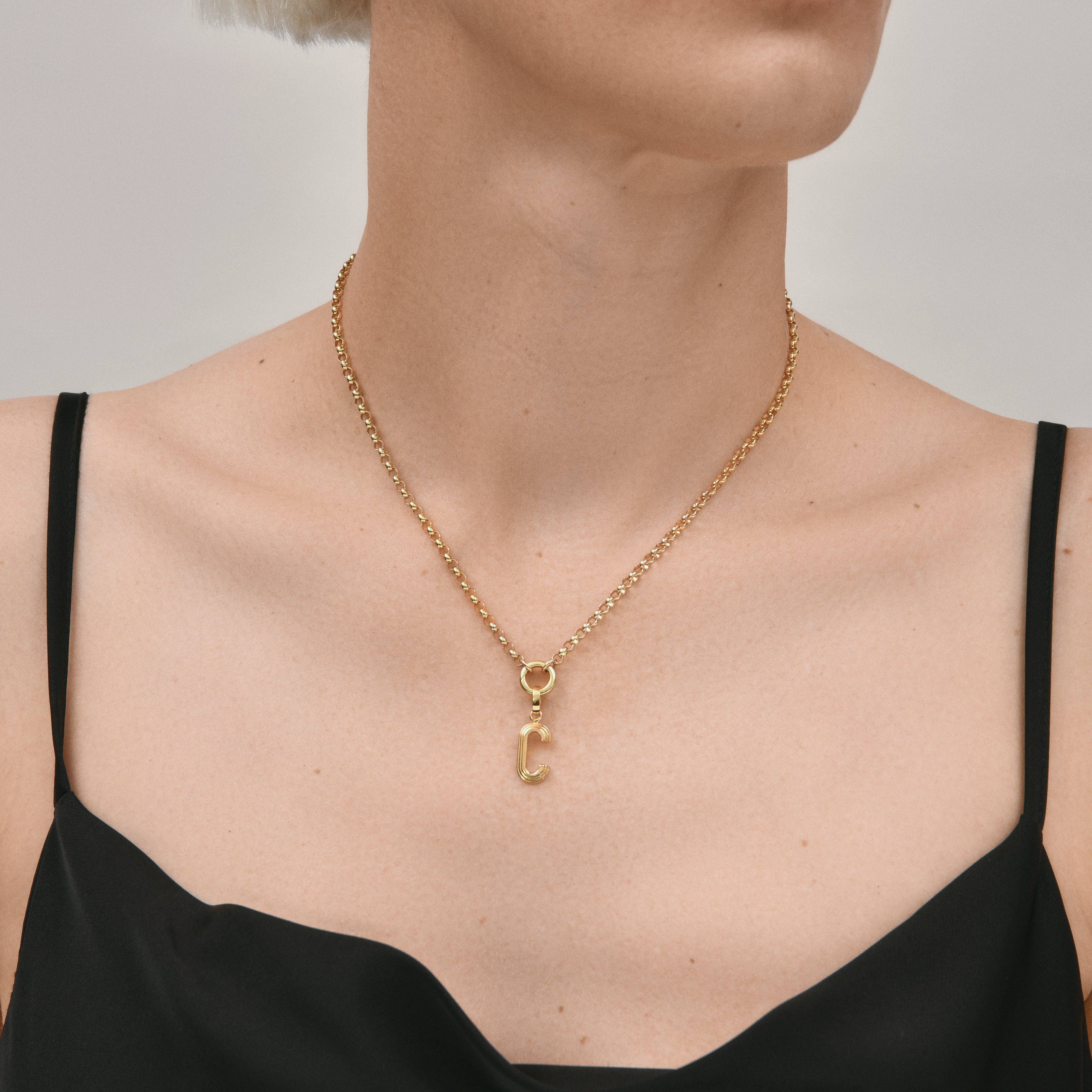 Contours Large Letter Pendant in Yellow Gold