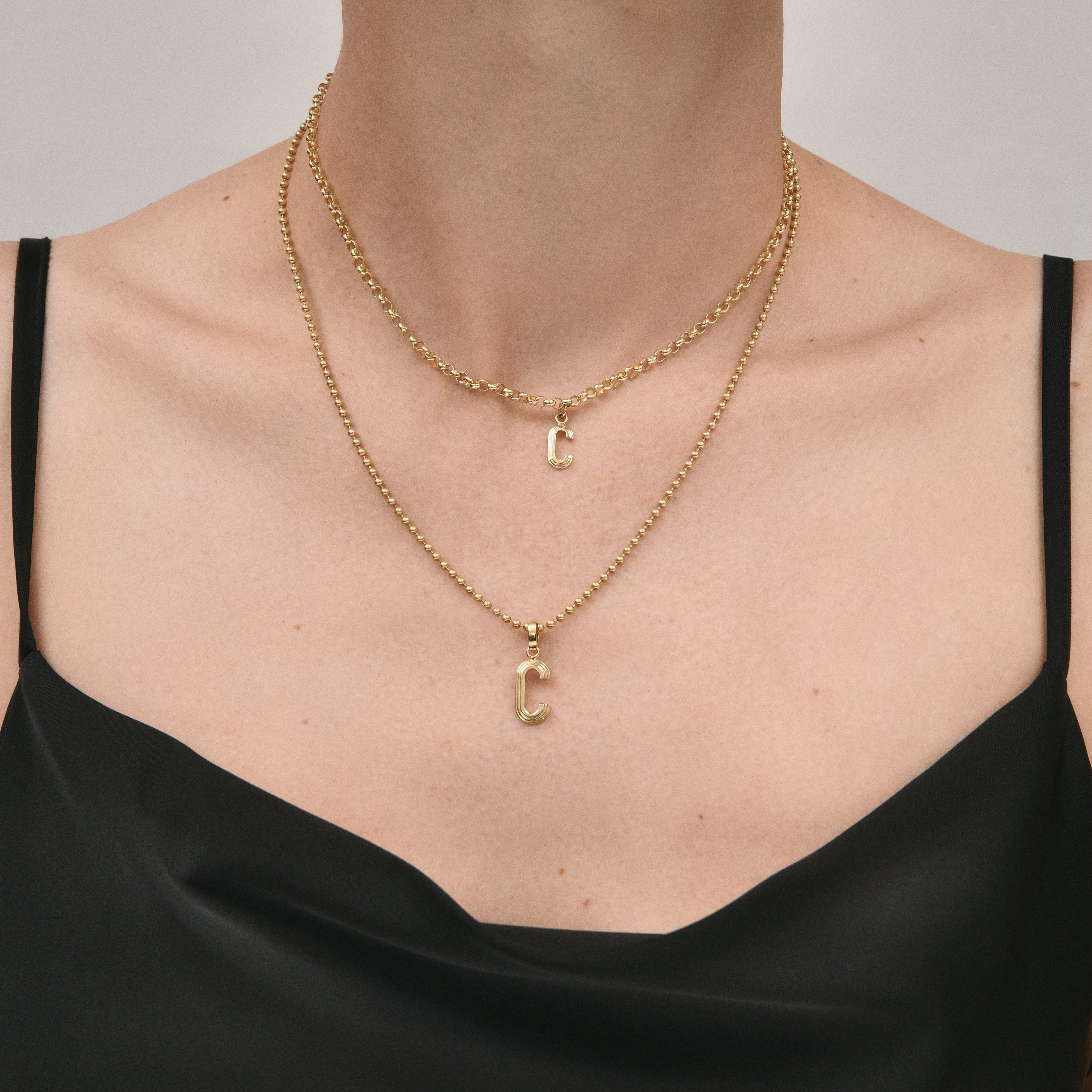 Contours Large Letter Pendant in Yellow Gold