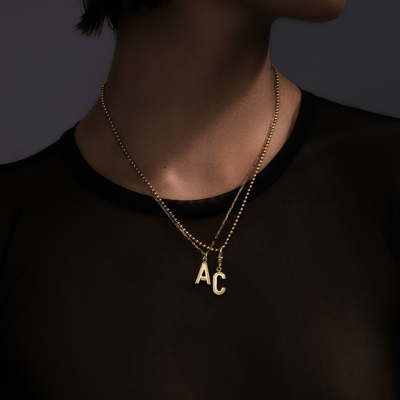 Contours Large Letter Pendant in Yellow Gold