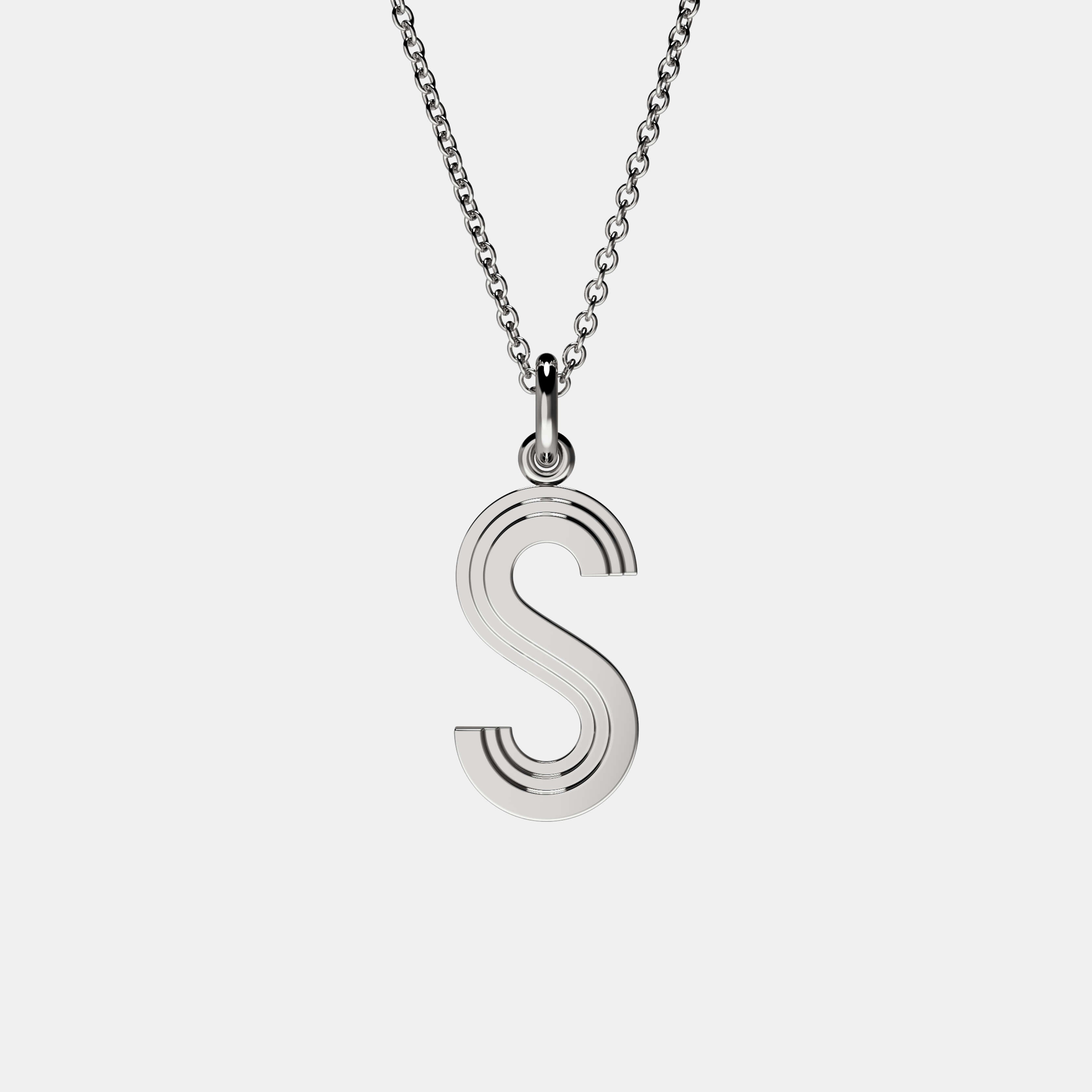Contours Large Letter Pendant in White Gold