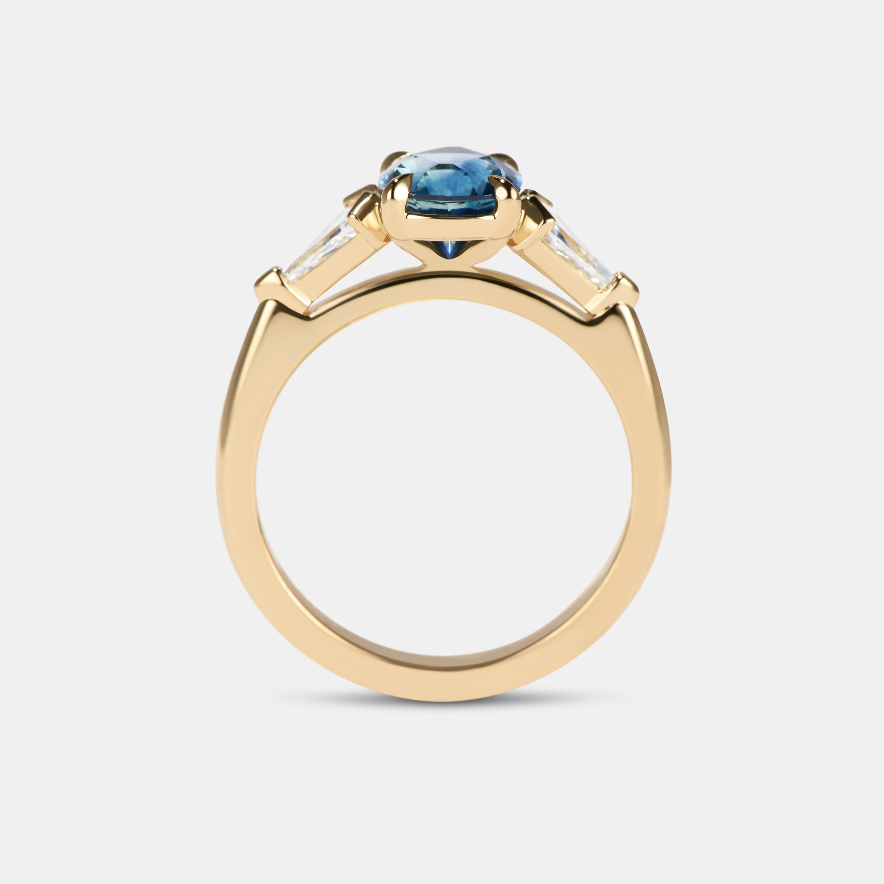 Delilah 1.78ct Geometric Oval Blue Sapphire Three Stone Engagement Ring