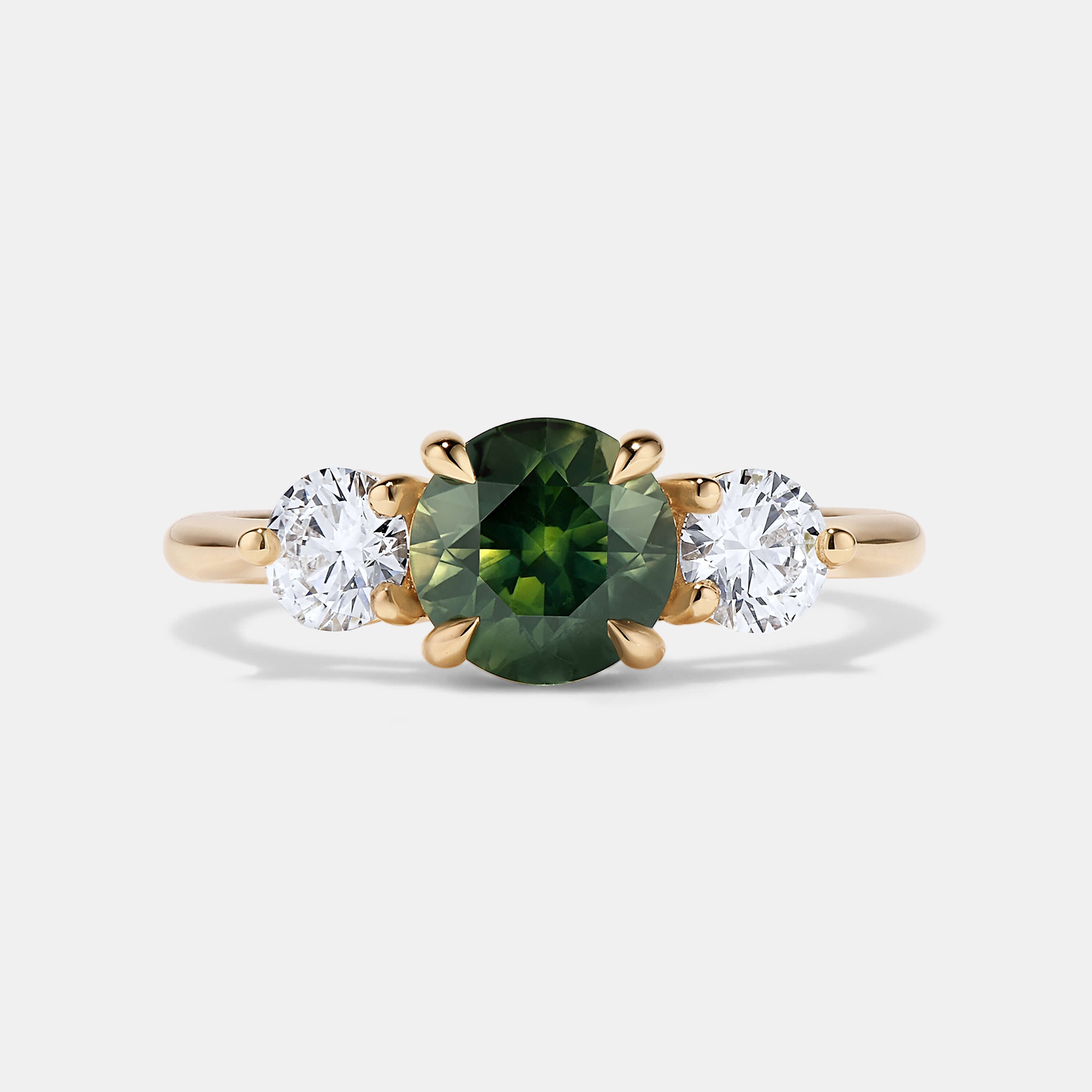 Maya 1.90ct Round Australian Sapphire Three Stone Engagement Ring