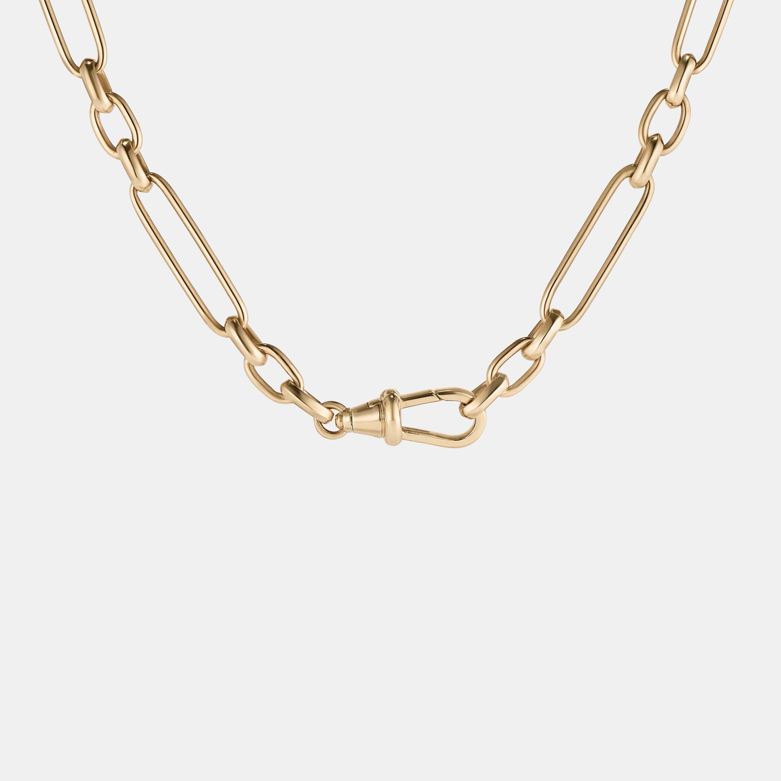 Trombone Link Handmade Chain Necklace in Yellow Gold