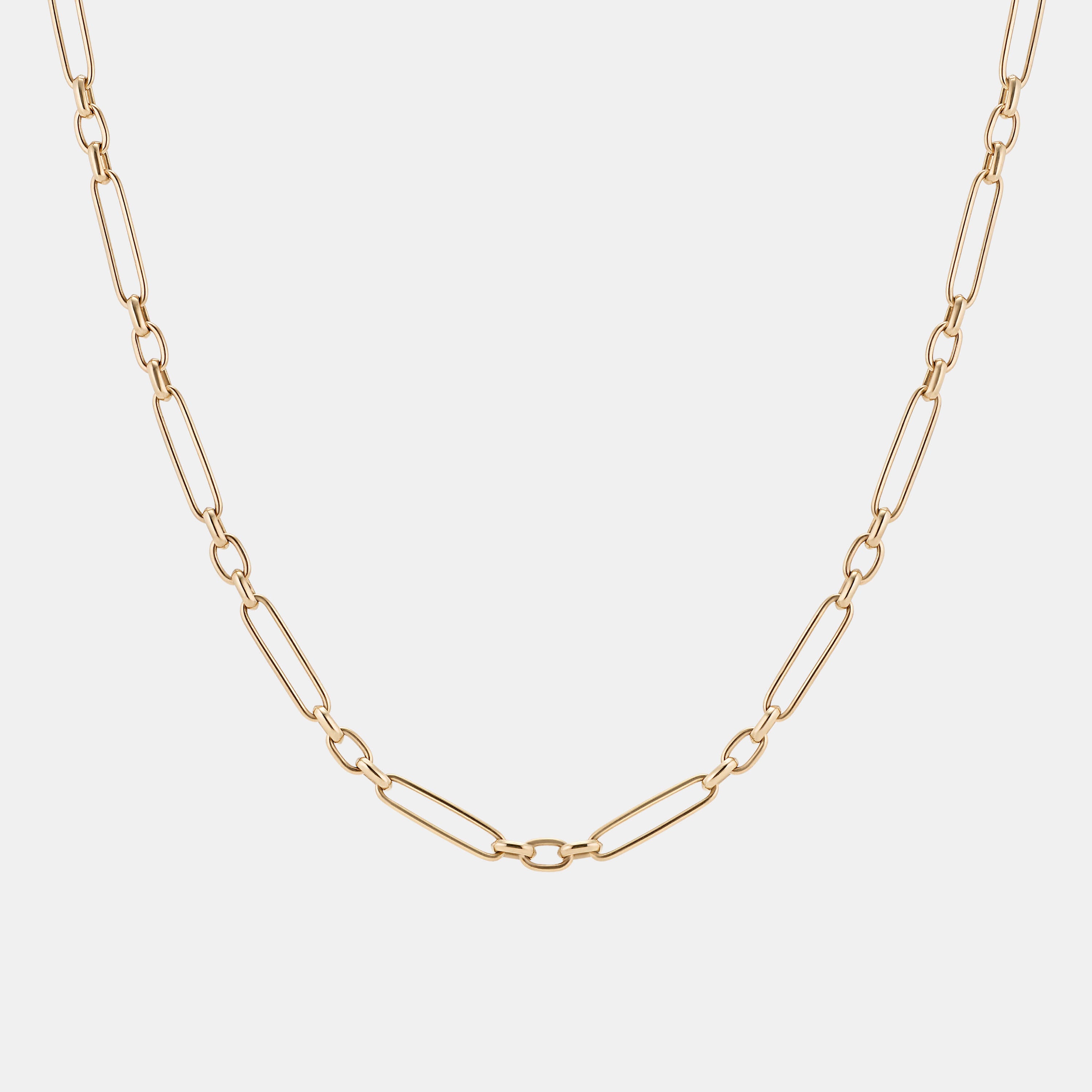 Trombone Link Handmade Chain Necklace in Yellow Gold