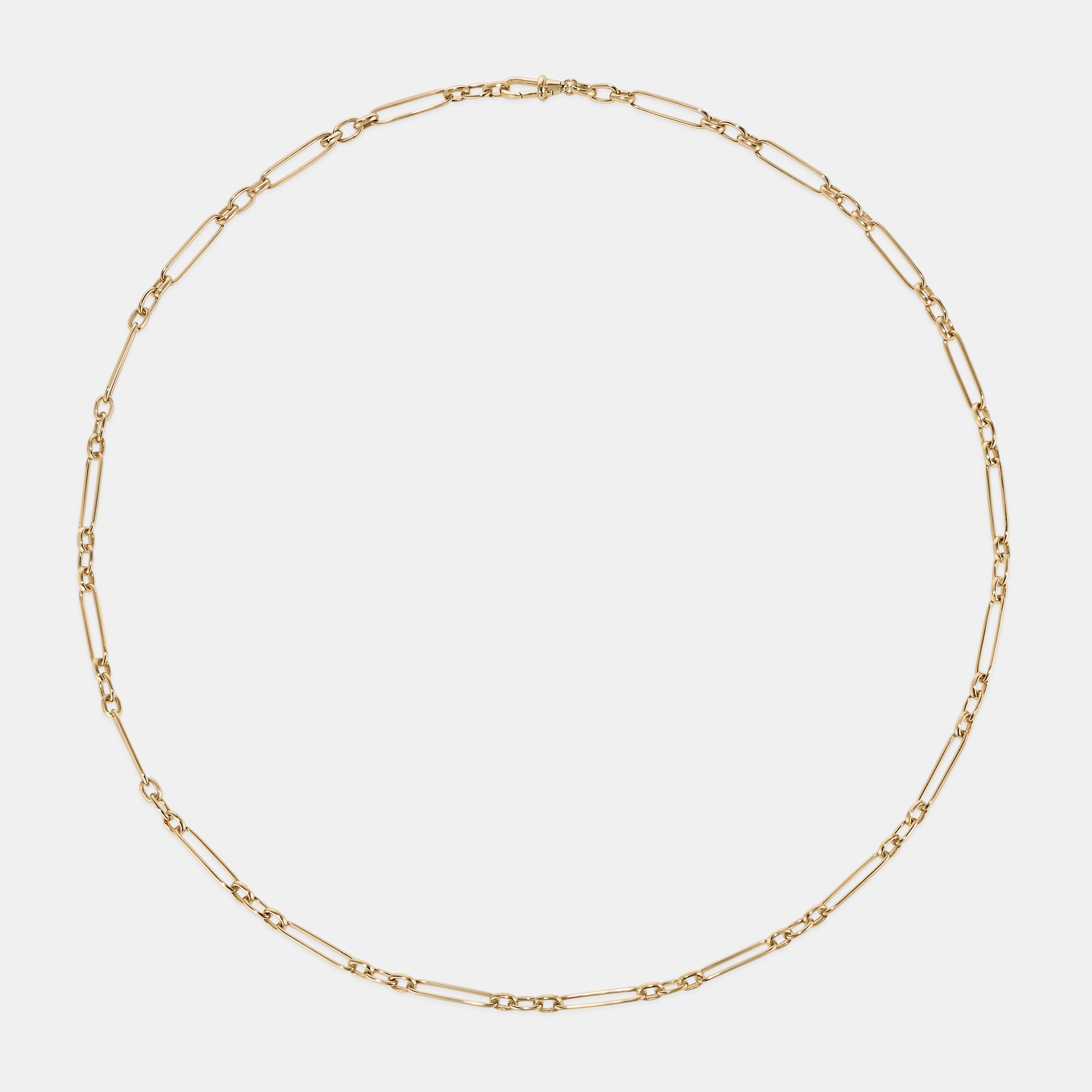 Trombone Link Handmade Chain Necklace in Yellow Gold