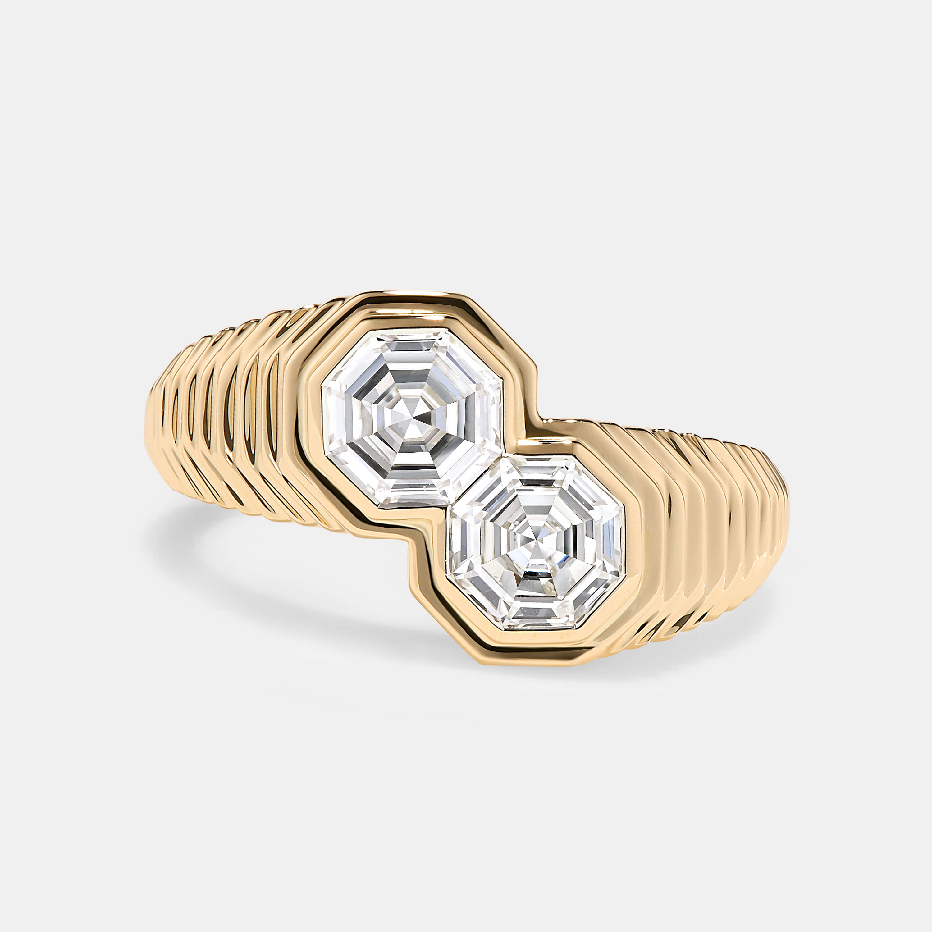 Ziggurat Duo 1.06ctw Octagon Step Cut Diamond Ring