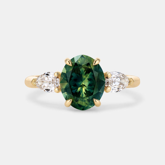 Aurora 2.32ct Oval Parti Sapphire Three Stone Engagement Ring