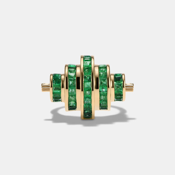 Cog Emerald Ring in 18 karat yellow gold