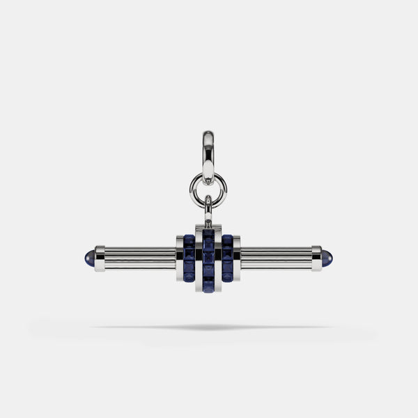 Cog Sapphire T-Bar Pendant in 18 karat white gold