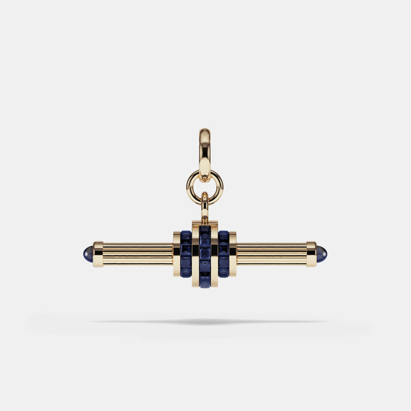 Cog Sapphire T-Bar Pendant in 9 karat yellow gold