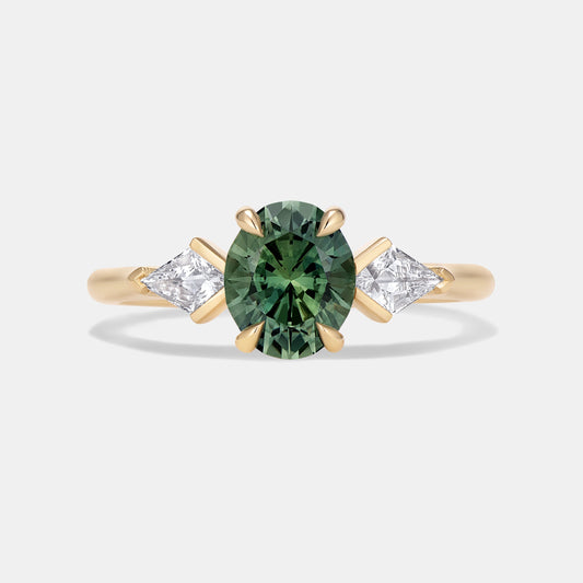 DELILAH 1.69ct Oval Teal Parti Sapphire Three Stone Engagement Ring