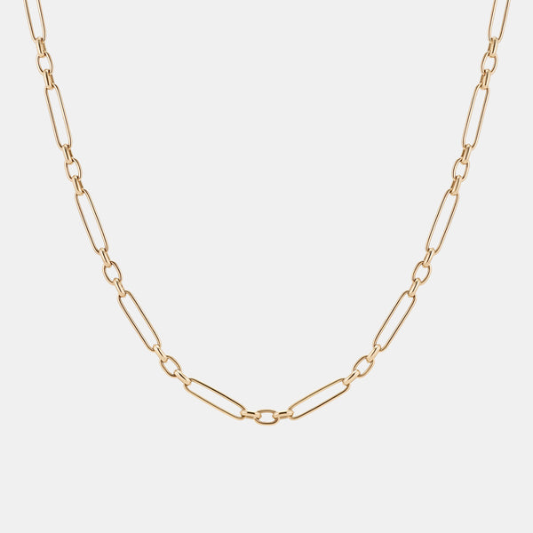 Trombone Link Handmade Chain Necklace in 9 karat Yellow Gold