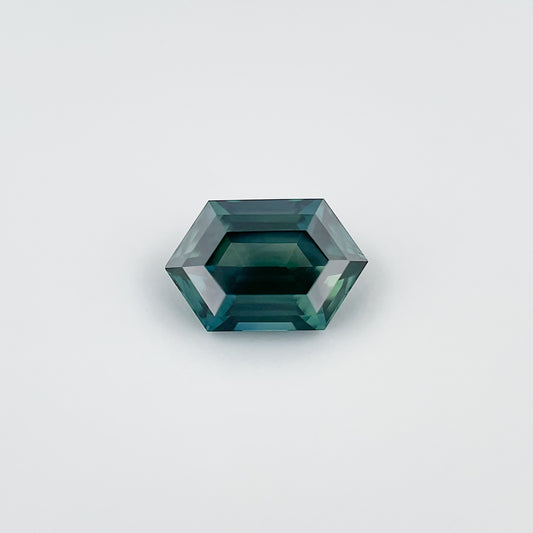 1.60ct Elongated Hexagon Step Cut Deep Teal Sapphire