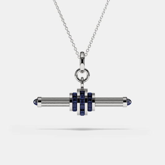 Cog Sapphire FOB Pendant in 18 karat white gold