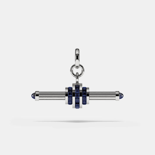 Cog Sapphire FOB Pendant in 18 karat white gold