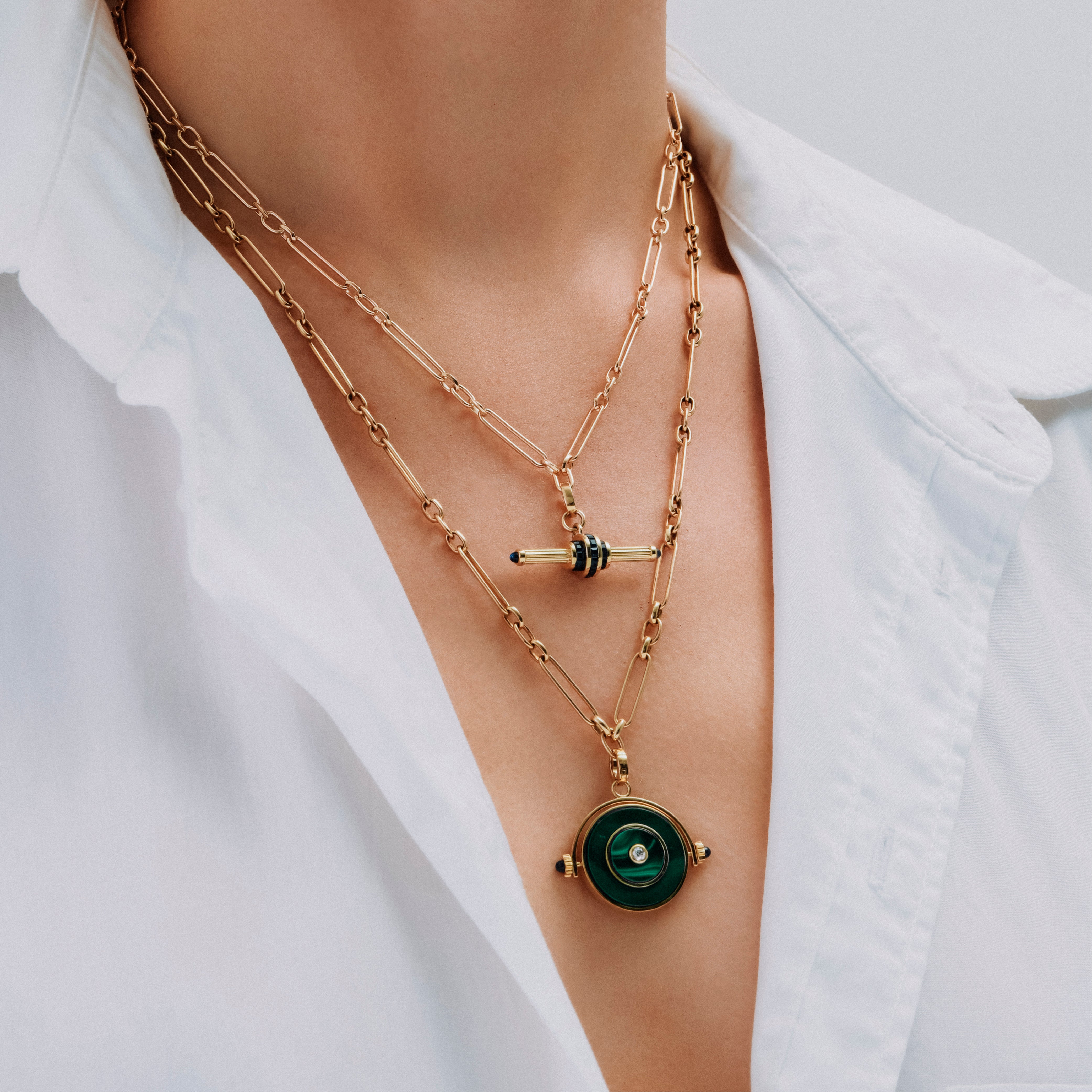 Trombone Link Handmade Chain Necklace in 9 karat White Gold