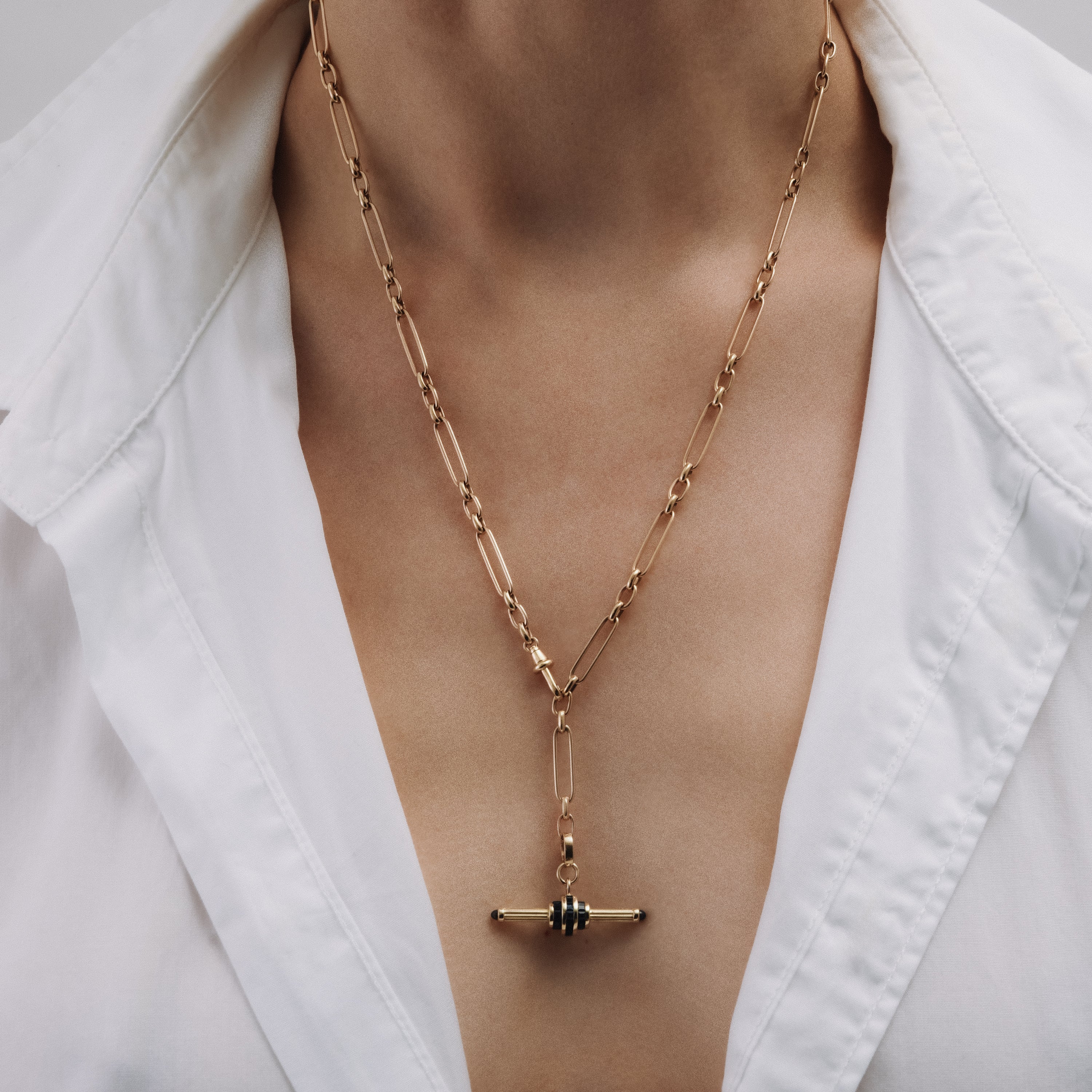 Trombone Link Handmade Chain Necklace in 9 karat White Gold