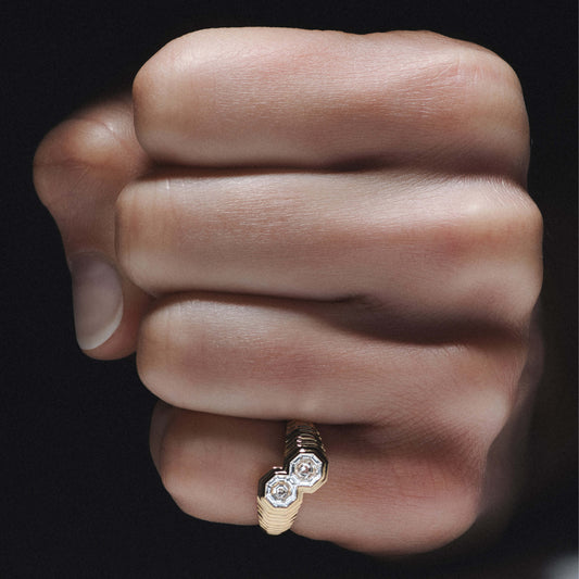 Ziggurat Duo 1.06ctw Octagon Step Cut Diamond Ring