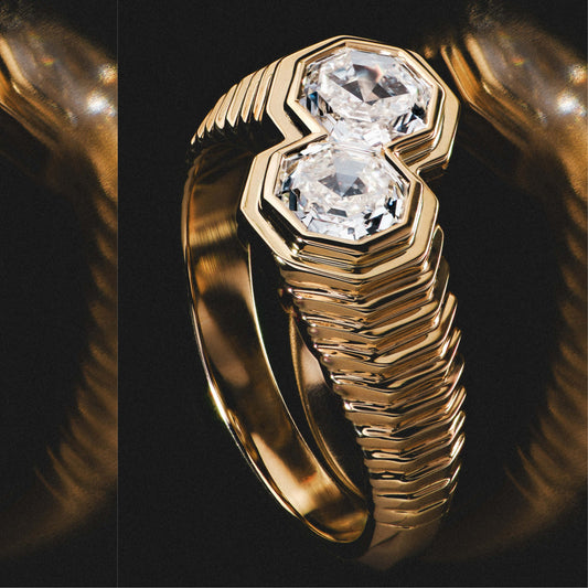 Ziggurat Duo 1.06ctw Octagon Step Cut Diamond Ring