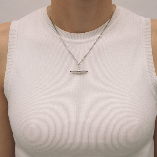 Cog Diamond T-Bar Pendant in 18 karat white gold