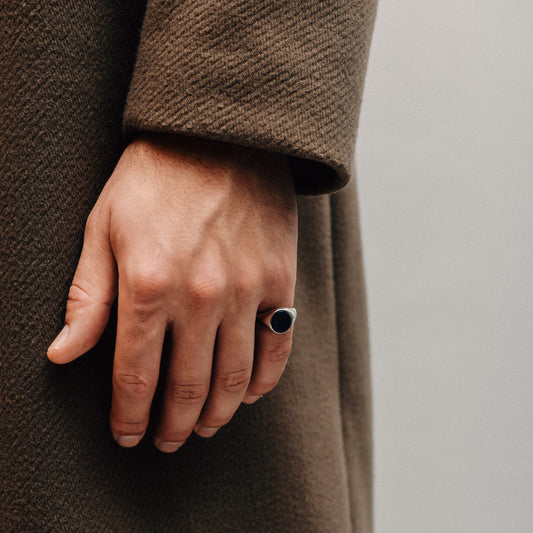 Onyx Signet Ring - 18 Karat White Gold