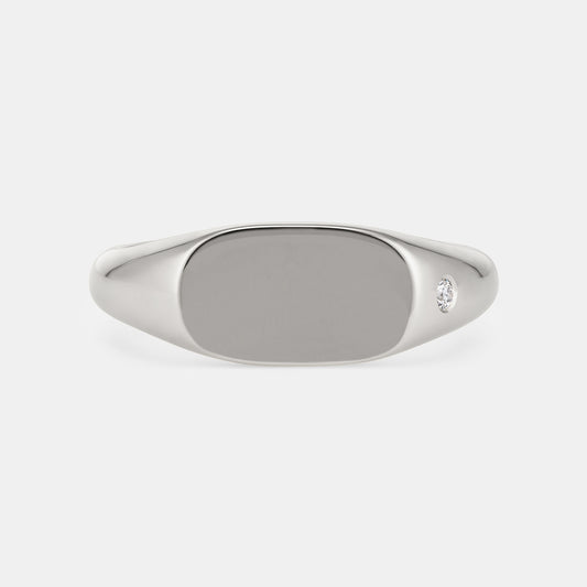 Ellipse Oval Signet with Diamond in Platinum