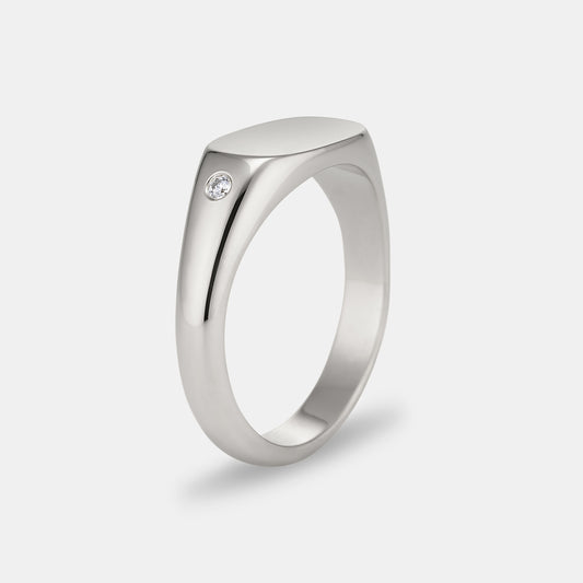 Ellipse Oval Signet with Diamond in Platinum