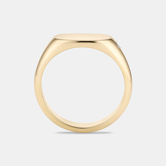 Ellipse Oval Signet with Diamond in Yellow Gold