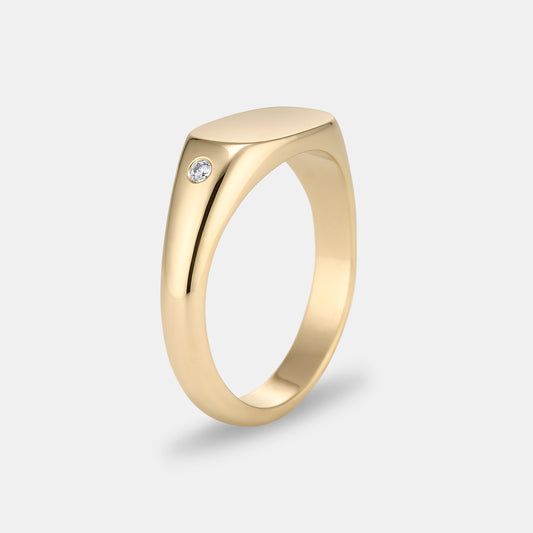 Ellipse Oval Signet with Diamond in Yellow Gold