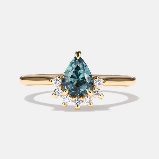 Portia 1.17ct Pear Teal Sapphire Cluster Engagement Ring