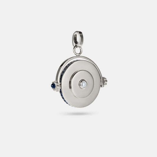 FUTURIST SPINNING PENDANT - SAPPHIRE AND DIAMOND IN WHITE GOLD
