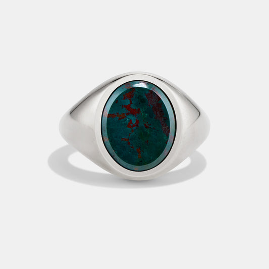 Bloodstone Signet Ring - Sterling Silver