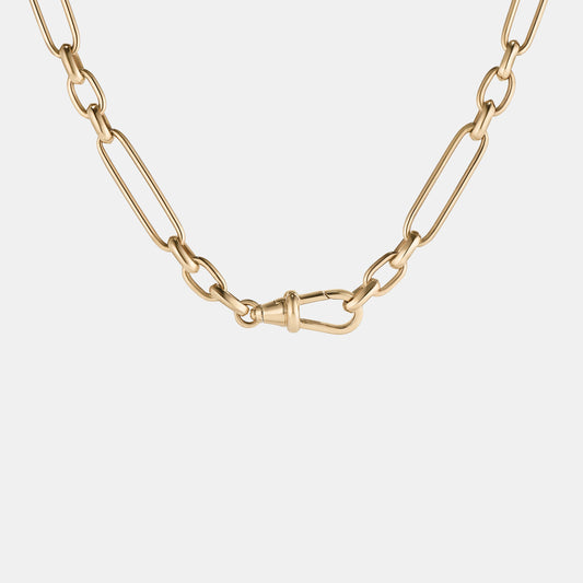 Trombone Link Handmade Chain Necklace in Yellow Gold