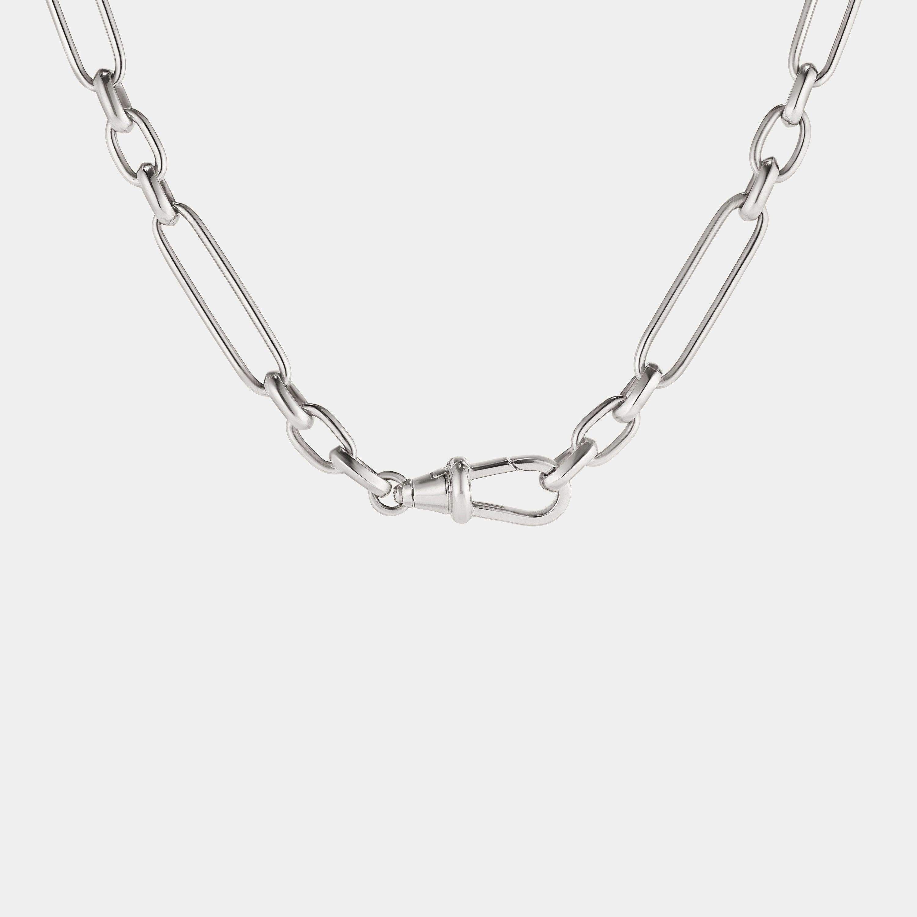 Trombone Link Handmade Chain Necklace in 9 karat White Gold