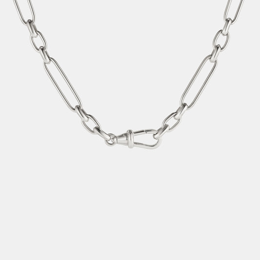 Trombone Link Handmade Chain Necklace in 9 karat White Gold