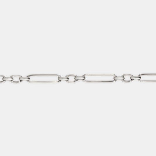 Trombone Link Handmade Chain Necklace in 9 karat White Gold