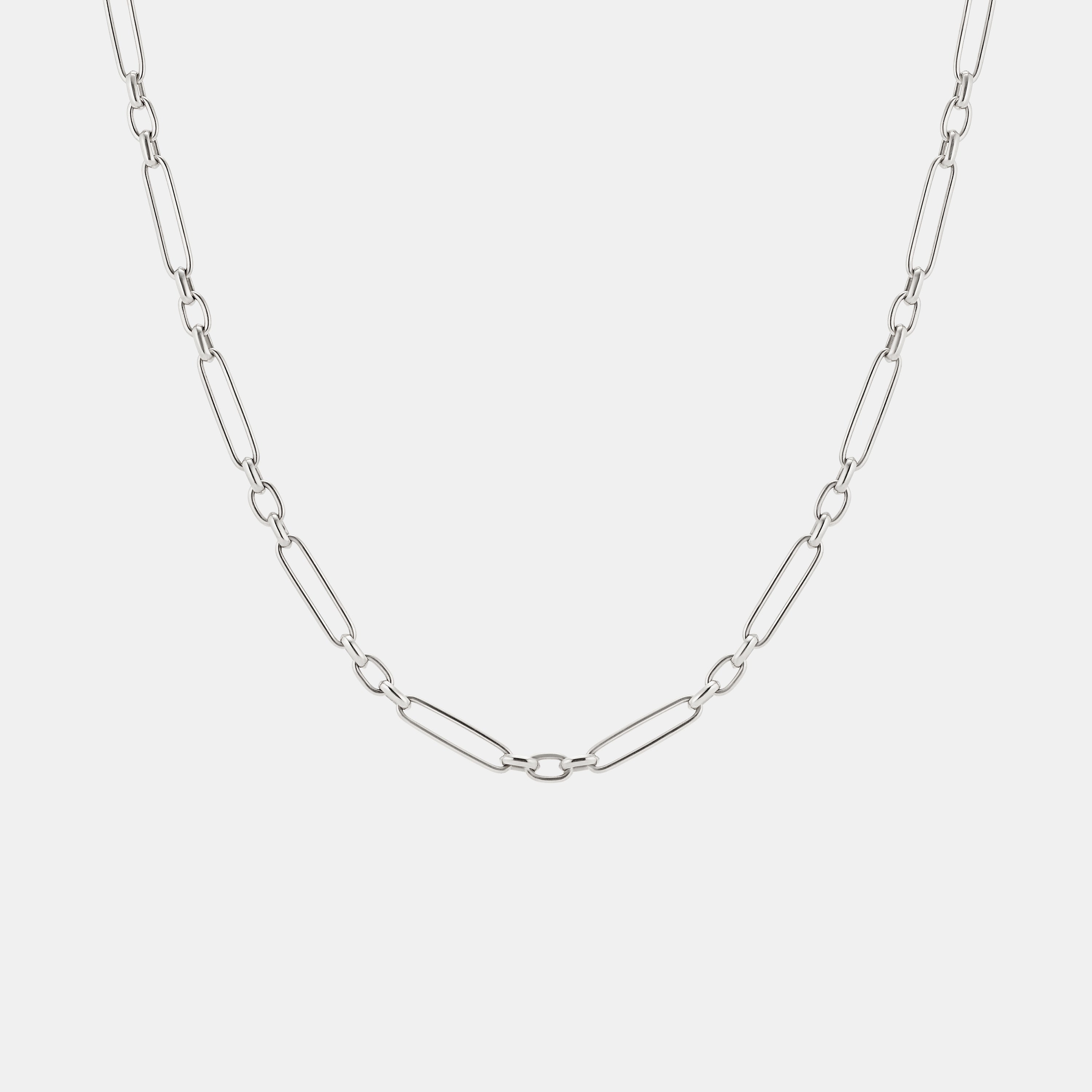 Trombone Link Handmade Chain Necklace in 9 karat White Gold
