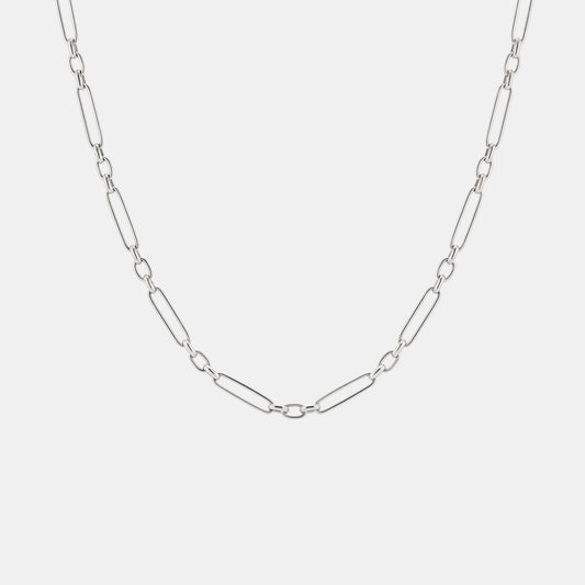 Trombone Link Handmade Chain Necklace in 9 karat White Gold