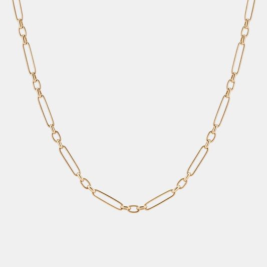 Trombone Link Handmade Chain Necklace in Yellow Gold