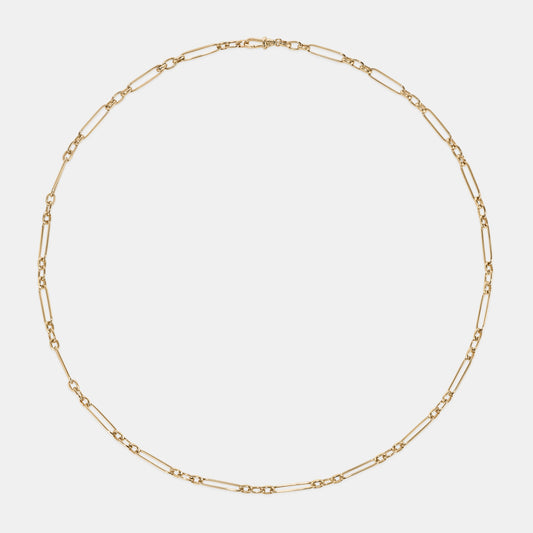 Trombone Link Handmade Chain Necklace in Yellow Gold