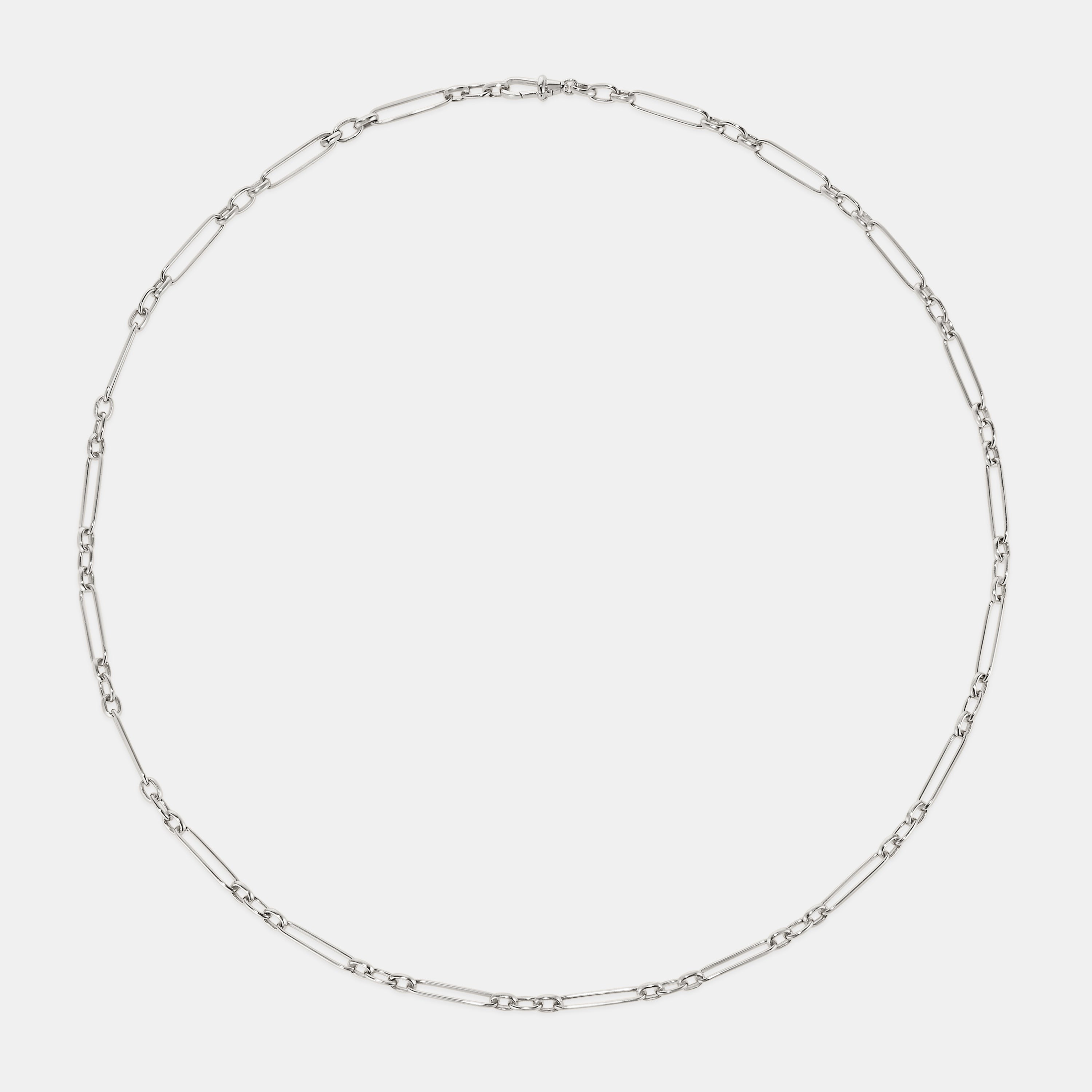 Trombone Link Handmade Chain Necklace in 9 karat White Gold