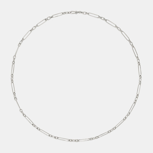 Trombone Link Handmade Chain Necklace in 9 karat White Gold