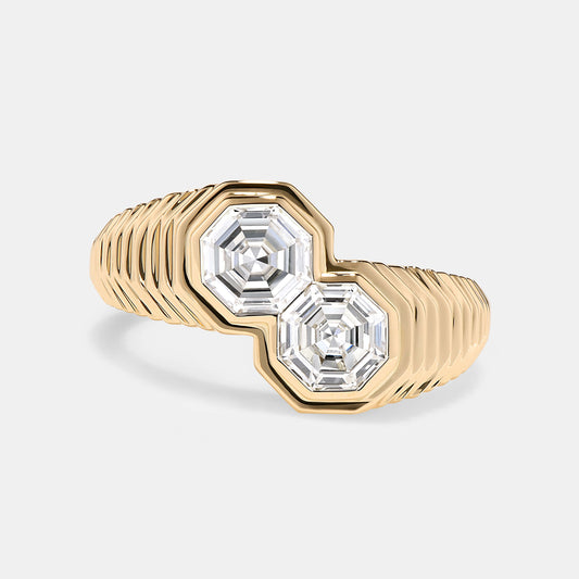 Ziggurat Duo 1.06ctw Octagon Step Cut Diamond Ring