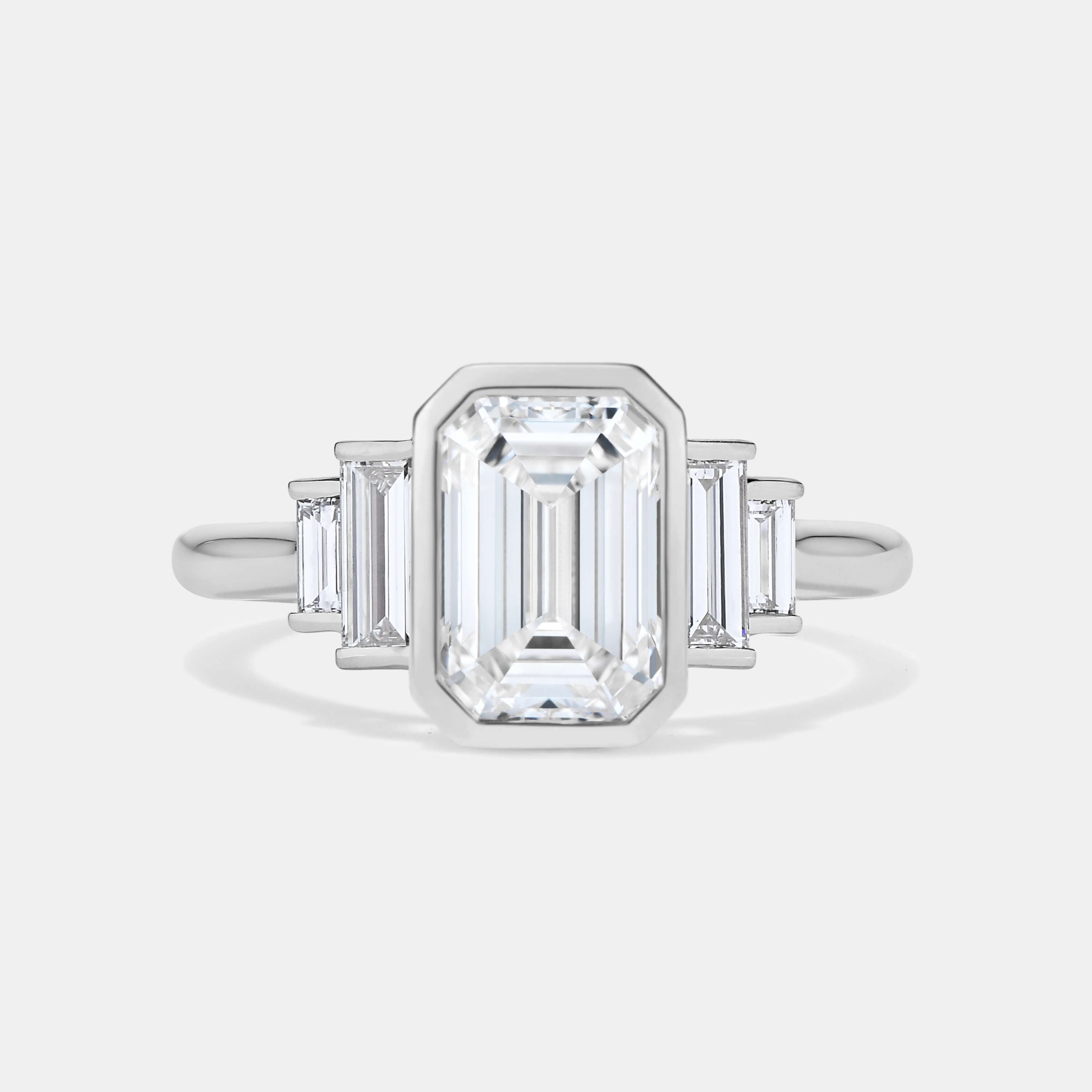 AMELIA Bezel Lab Grown Diamond Three Stone Bezel Engagement Ring