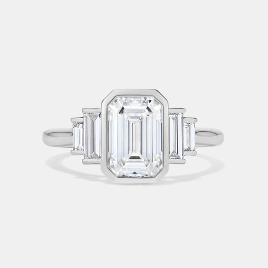 AMELIA Bezel Lab Grown Diamond Three Stone Bezel Engagement Ring