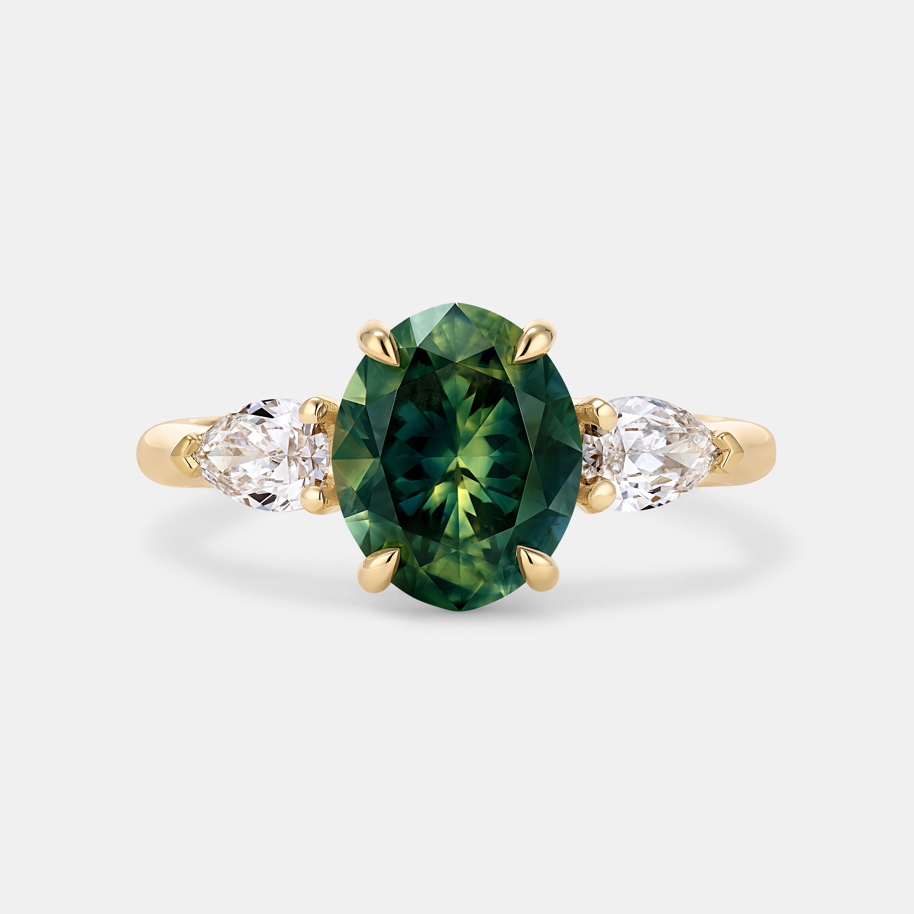Aurora 2.32ct Oval Parti Sapphire Three Stone Engagement Ring