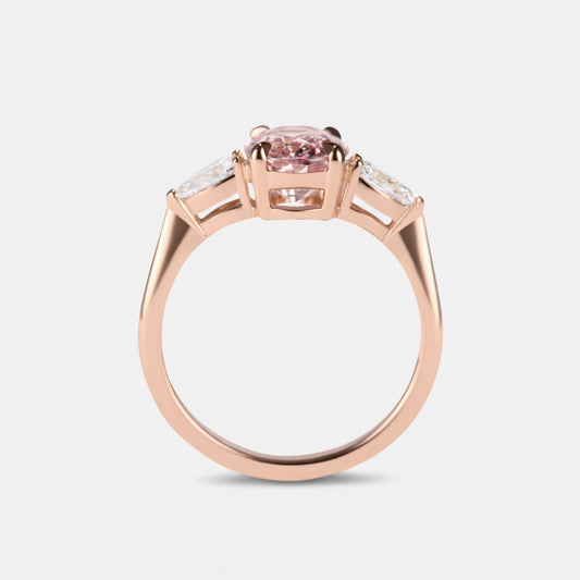 Aurora 2.62ct Oval Peach Sapphire Three Stone Engagement Ring